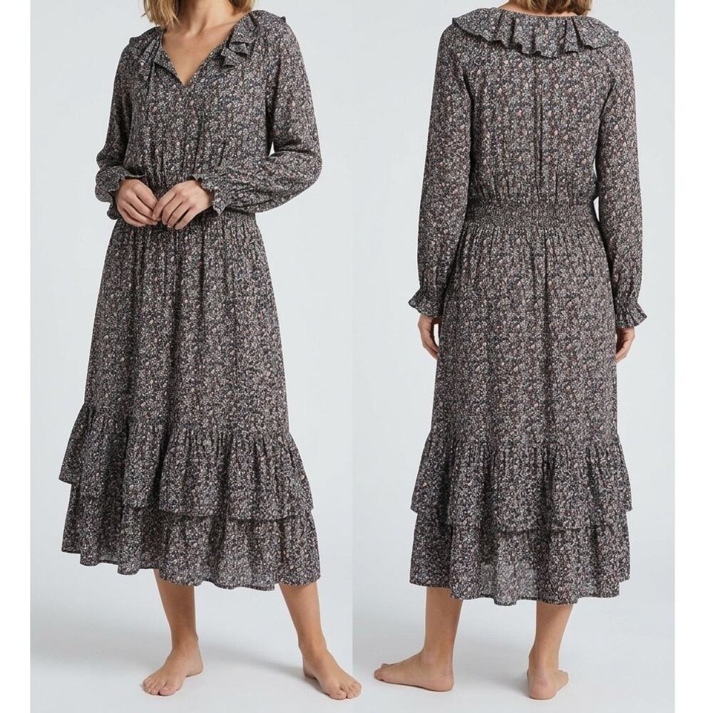 Universal Thread Dress Small Purple Floral Balloon Long Sleeve Ruffle Collar
